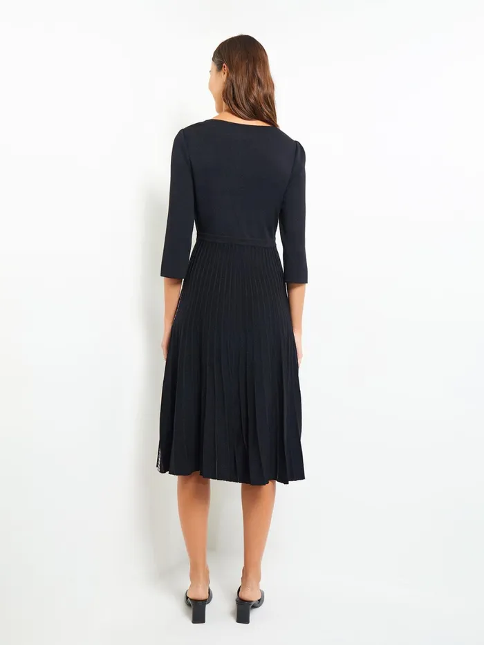 Misook Pleated Contrast Panel Soft Knit Dress Women Dresses Misook Pleated Contrast Panel Soft Knit Dress Women Dresses