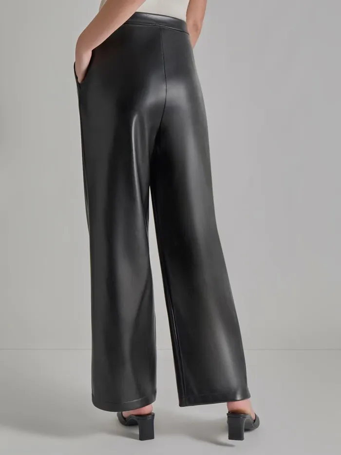 Misook Pleated Straight Leg Vegan Leather Pants Women Pants and Shorts