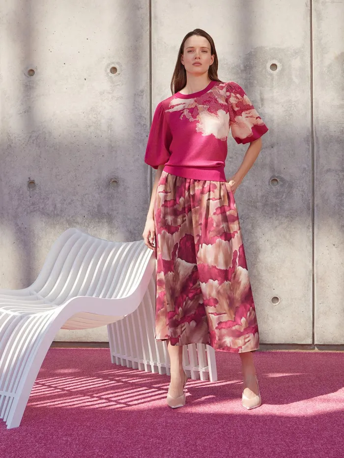 Misook PullOn Woven Watercolor Print Maxi Skirt Women Skirts Misook PullOn Woven Watercolor Print Maxi Skirt Women Skirts