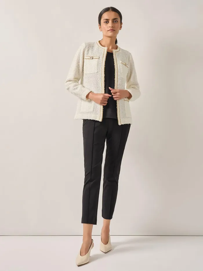Misook Relaxed Fit Boucle Lurex Crochet Trim Knit Jacket Women Jackets and Coats