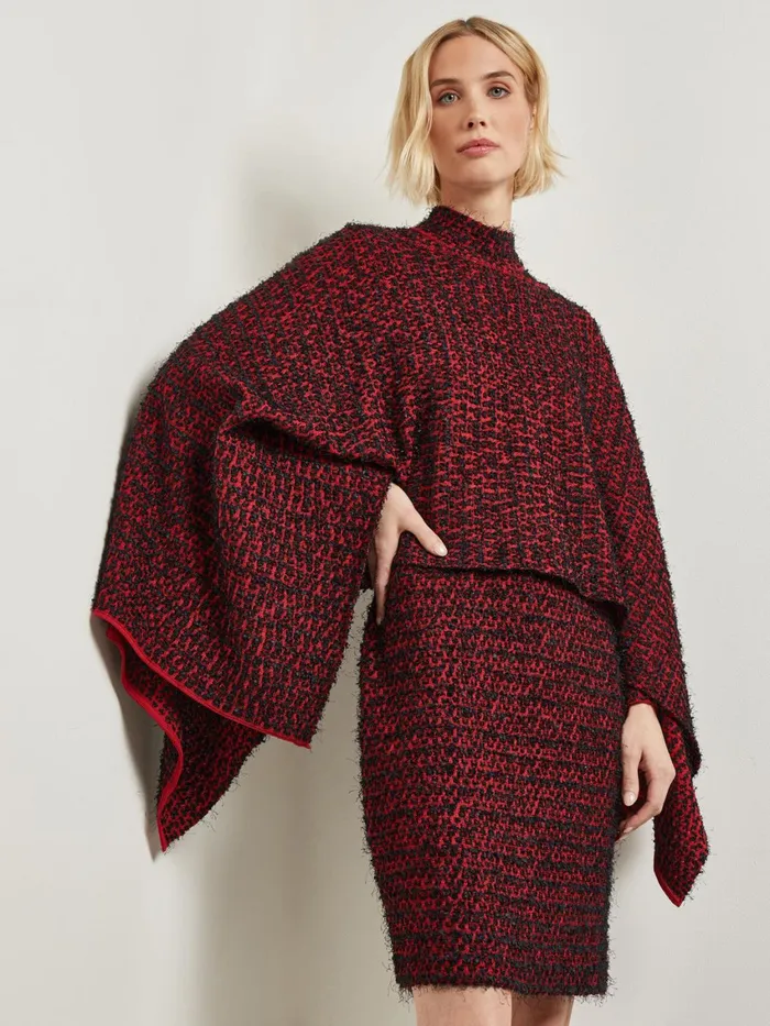 Misook Relaxed Fit TwoTone Eyelash Knit Poncho Women Jackets and Coats