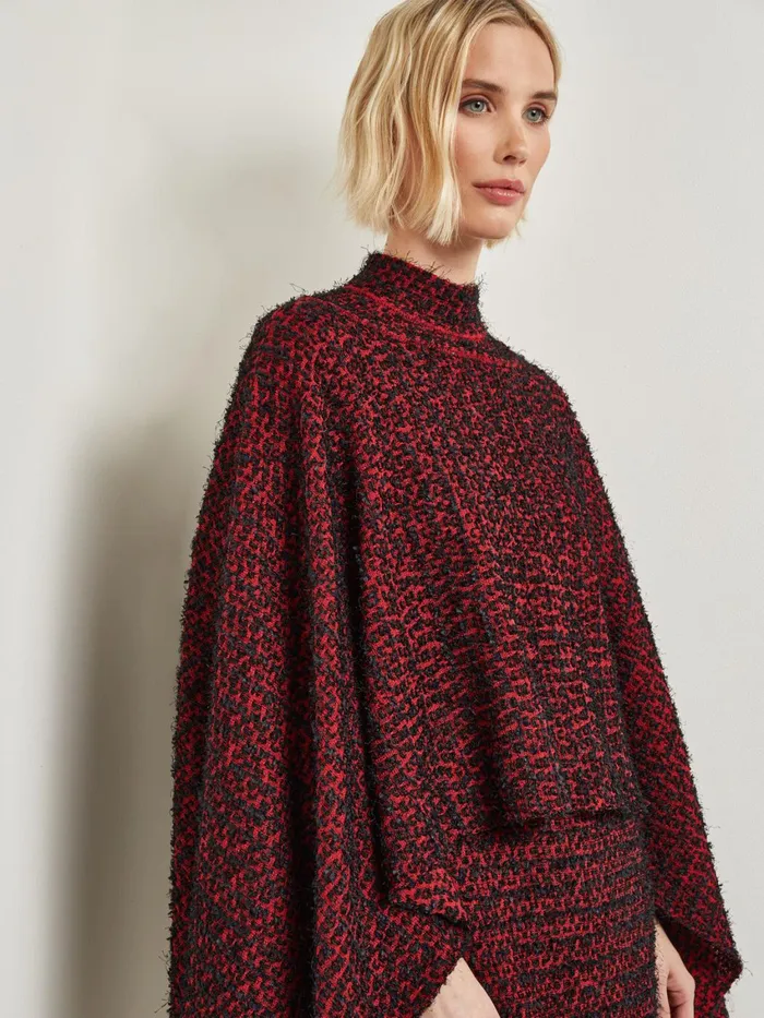 Misook Relaxed Fit TwoTone Eyelash Knit Poncho Women Jackets and Coats