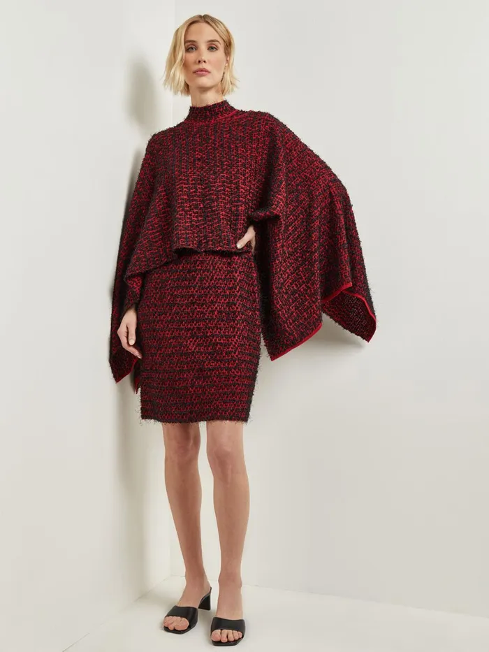 Misook Relaxed Fit TwoTone Eyelash Knit Poncho Women Jackets and Coats