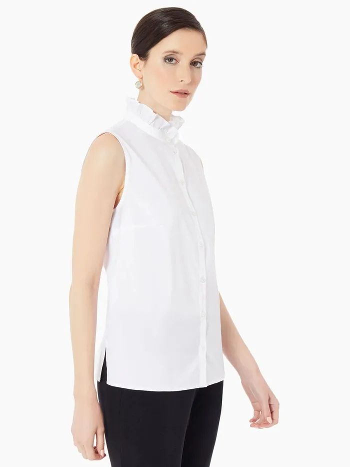 Misook Ruffle Neck Stretch Cotton Blouse Women Blouses and Shirts Misook Ruffle Neck Stretch Cotton Blouse Women Blouses and Shirts
