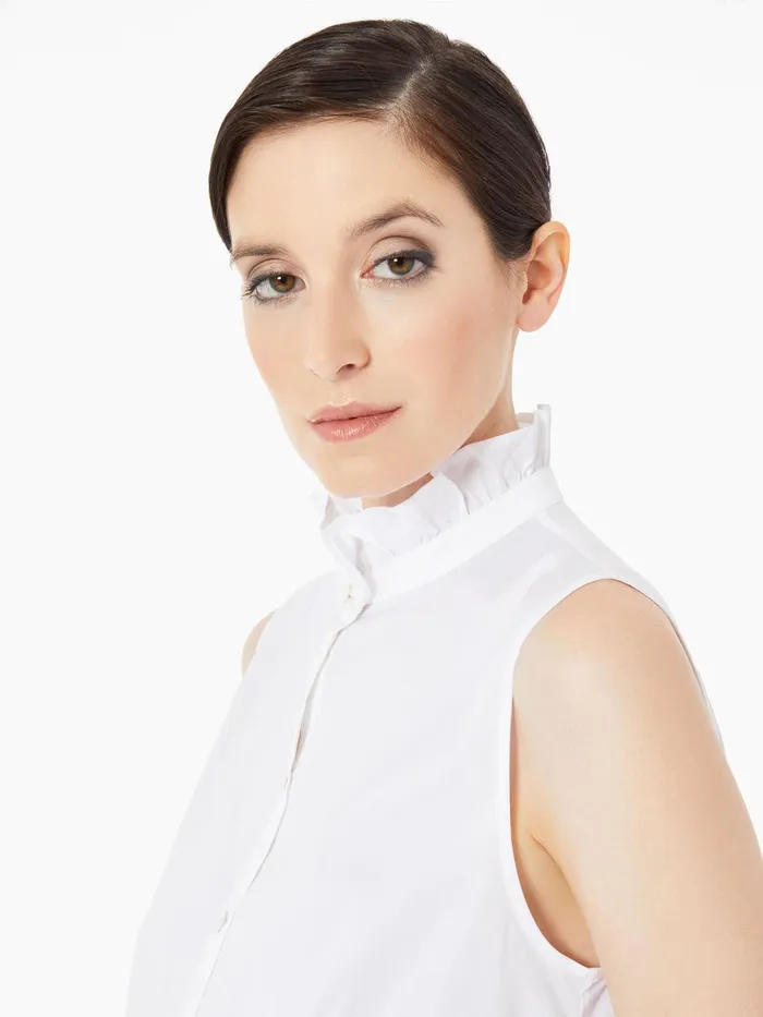 Misook Ruffle Neck Stretch Cotton Blouse Women Blouses and Shirts Misook Ruffle Neck Stretch Cotton Blouse Women Blouses and Shirts