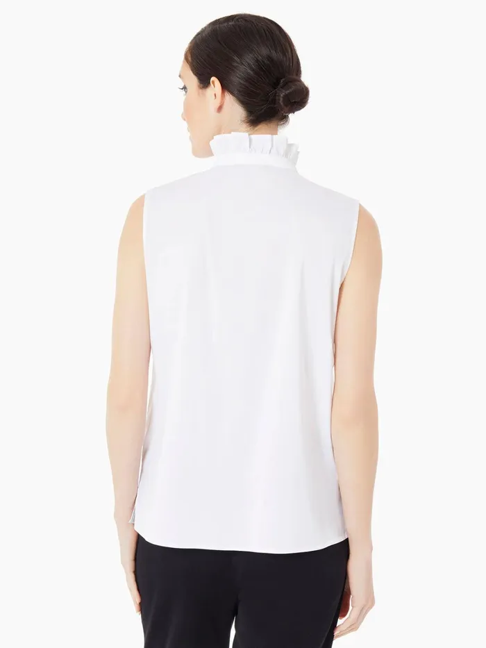 Misook Ruffle Neck Stretch Cotton Blouse Women Blouses and Shirts Misook Ruffle Neck Stretch Cotton Blouse Women Blouses and Shirts