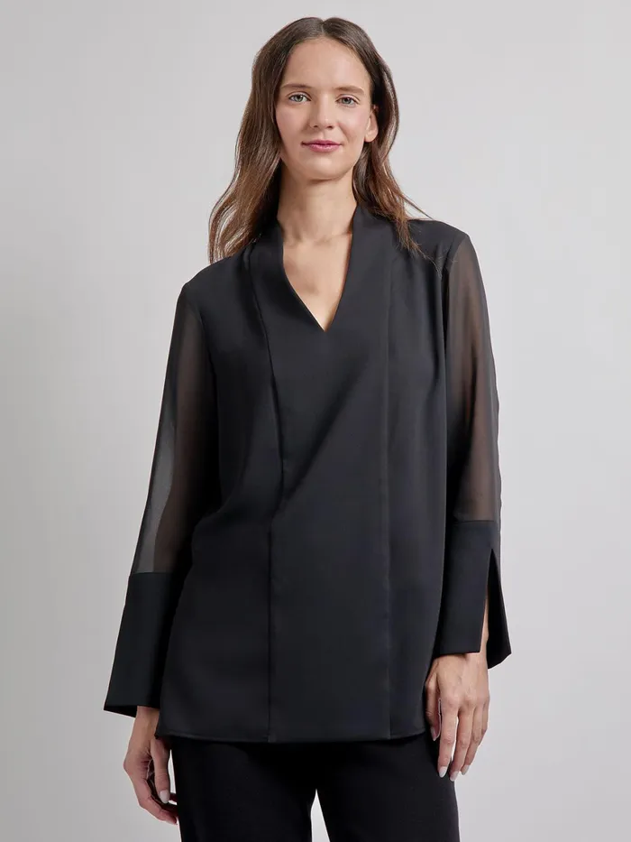 Misook Sheer Sleeve Crepe De Chine Blouse Women Blouses and Shirts