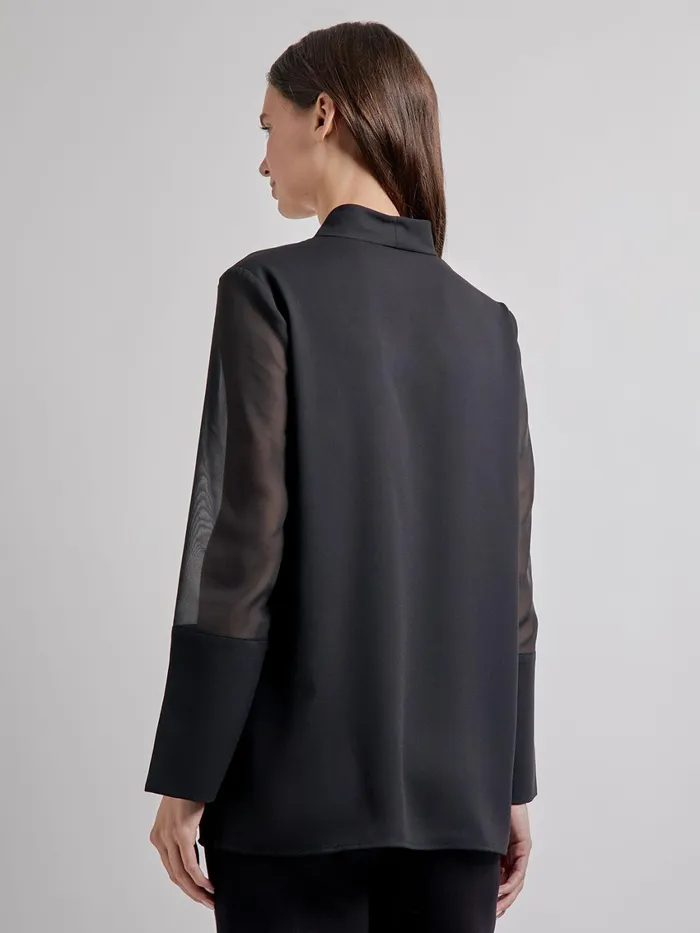 Misook Sheer Sleeve Crepe De Chine Blouse Women Blouses and Shirts Misook Sheer Sleeve Crepe De Chine Blouse Women Blouses and Shirts