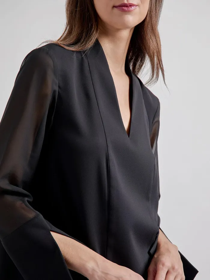 Misook Sheer Sleeve Crepe De Chine Blouse Women Blouses and Shirts Misook Sheer Sleeve Crepe De Chine Blouse Women Blouses and Shirts