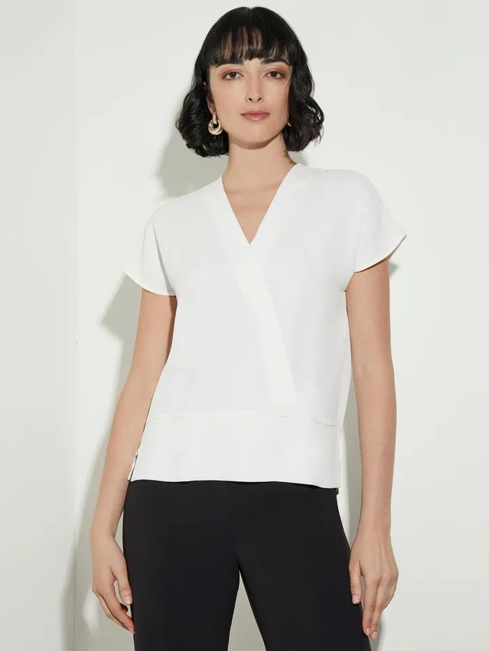 Misook Short Sleeve VNeck Crepe De Chine Blouse Women Blouses and Shirts