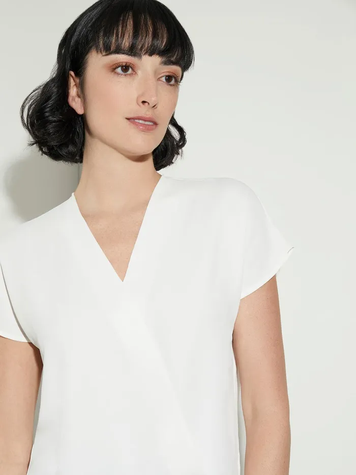 Misook Short Sleeve VNeck Crepe De Chine Blouse Women Blouses and Shirts