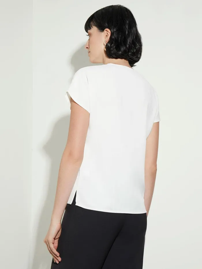 Misook Short Sleeve VNeck Crepe De Chine Blouse Women Blouses and Shirts