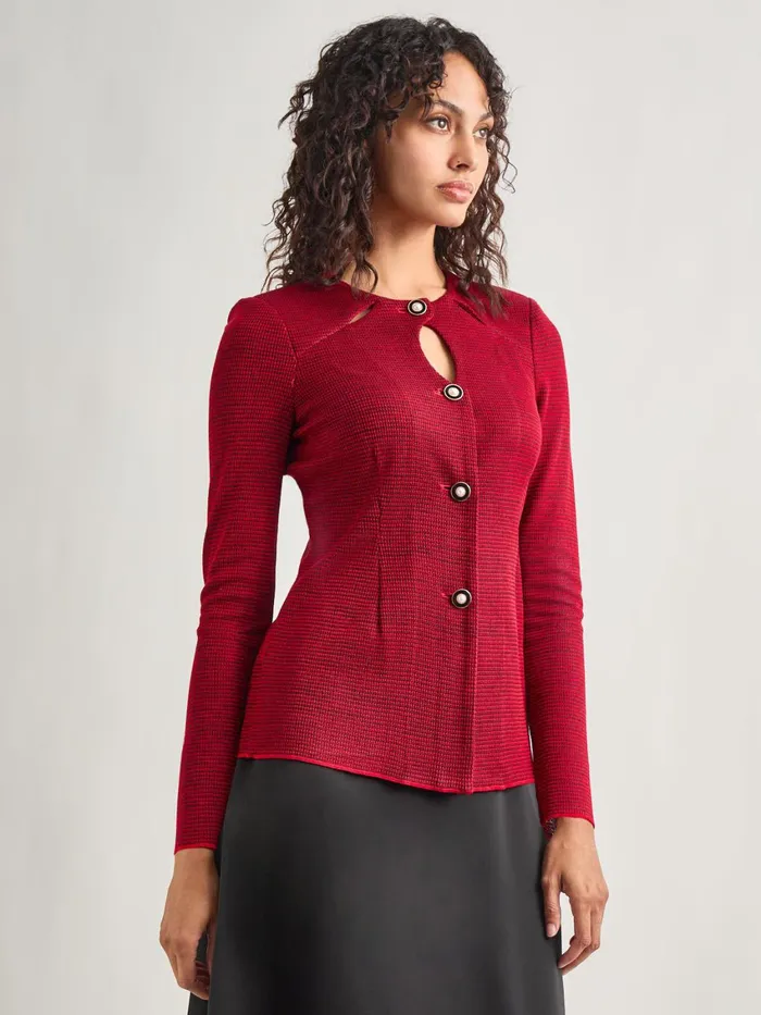 Misook Tailored Fit TwoToned Cutout Knit Jacket Women Jackets and Coats