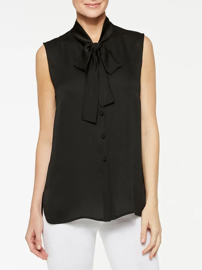 Misook TieNeck Crepe De Chine Blouse Women Tops and Tees
