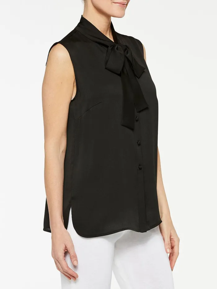 Misook TieNeck Crepe De Chine Blouse Women Tops and Tees