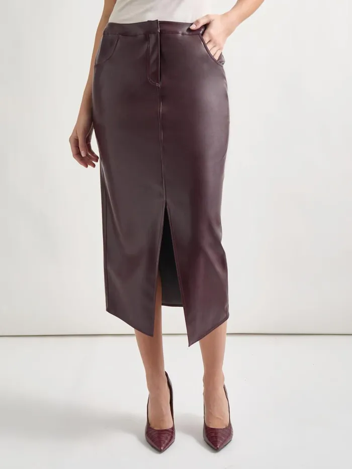 Misook Vegan Leather Pencil Skirt Women Skirts