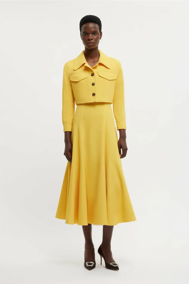 Nachele Jacket In Custard Yellow Double Crepe Women Jackets And Coats Emilia Wickstead