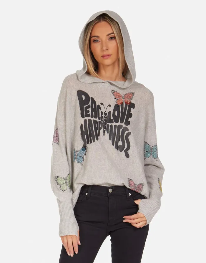 Namiko Crystal Love Butterfly Heather Grey Women039s Lauren Moshi Sweaters and Knits