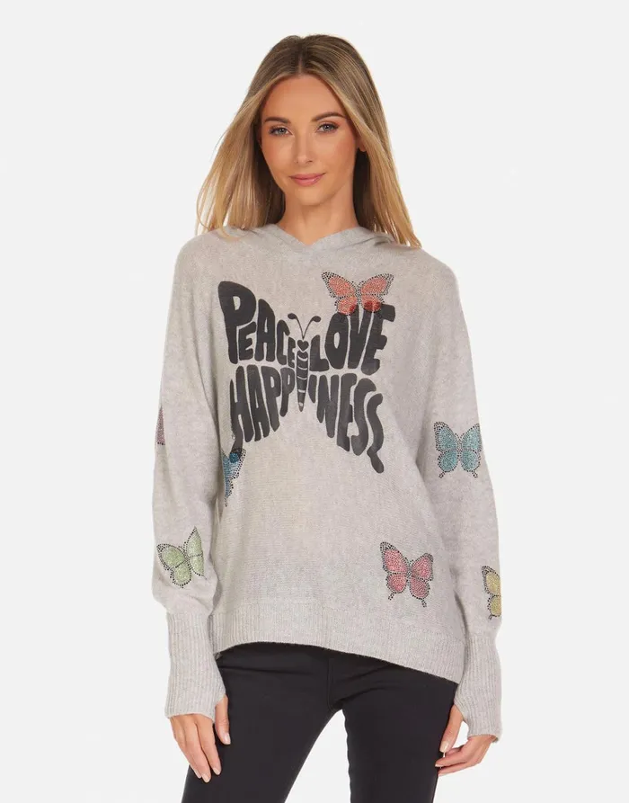 Namiko Crystal Love Butterfly Heather Grey Women039s Lauren Moshi Sweaters and Knits