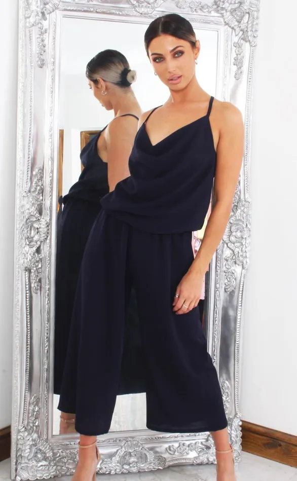 Navy Cowl Neck Culotte Jumpsuit Women Missfiga Jumpsuits