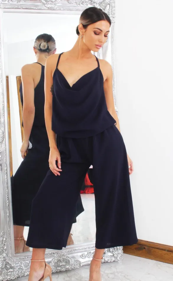 Navy Cowl Neck Culotte Jumpsuit Women Missfiga Jumpsuits Navy Cowl Neck Culotte Jumpsuit Women Missfiga Jumpsuits