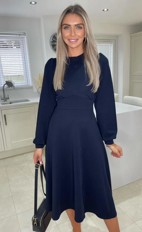 Navy Julietta Long Sleeve Turtle Neck Skater Dress Women Missfiga Skater Dresses