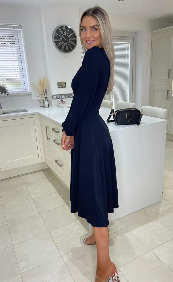 Navy Julietta Long Sleeve Turtle Neck Skater Dress Women Missfiga Skater Dresses
