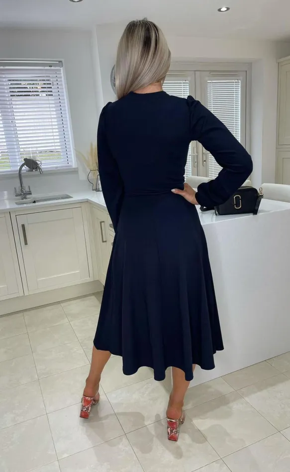 Navy Julietta Long Sleeve Turtle Neck Skater Dress Women Missfiga Skater Dresses