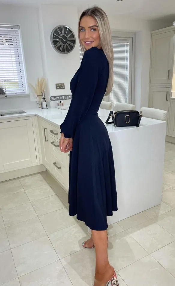 Navy Julietta Long Sleeve Turtle Neck Skater Dress Women Missfiga Skater Dresses