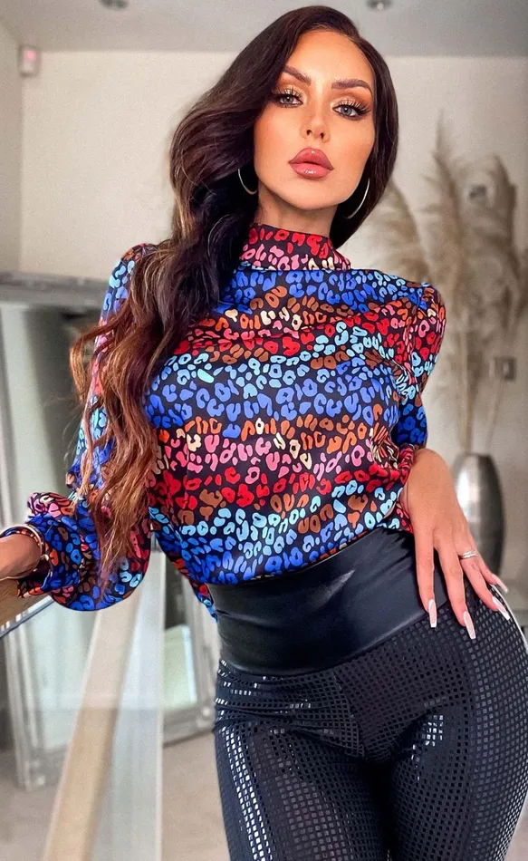 Nicky Animal High Neck Satin Top Women Missfiga Tops