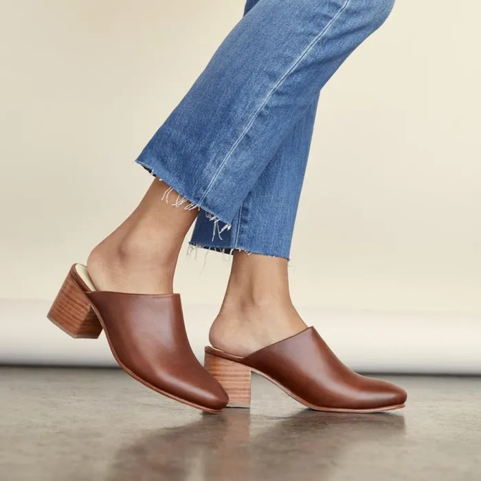 Nisolo Heels Women AllDay Heeled Mule Brandy Nisolo Heels Women AllDay Heeled Mule Brandy