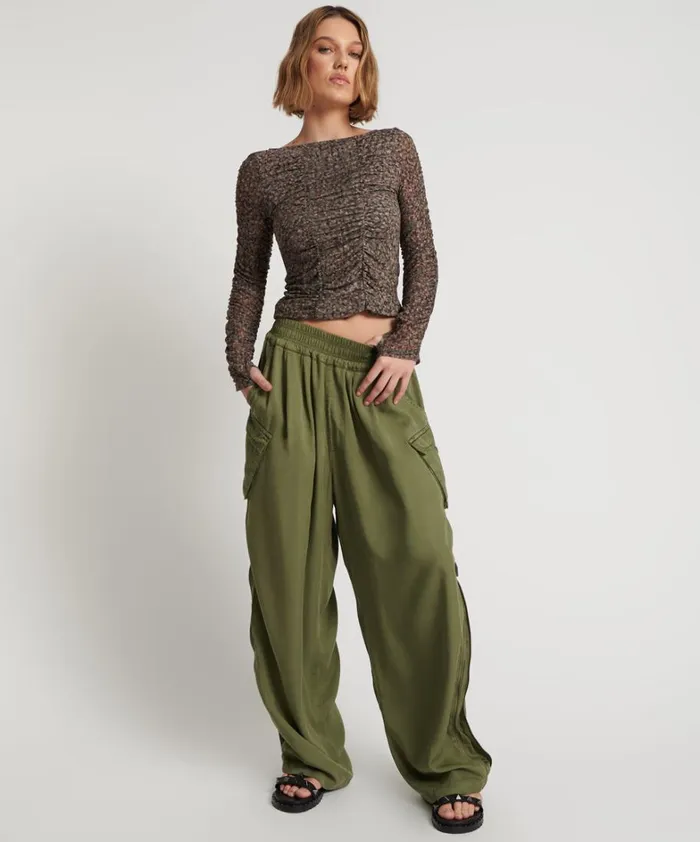 One Teaspoon Bottoms KHAKI TENCEL PARACHUTE PANTS 8211 Women