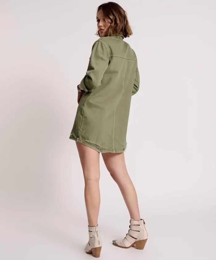 One Teaspoon Denim Dresses MILITARY KHAKI TRUCKER SHIRT DRESS 8211 Women