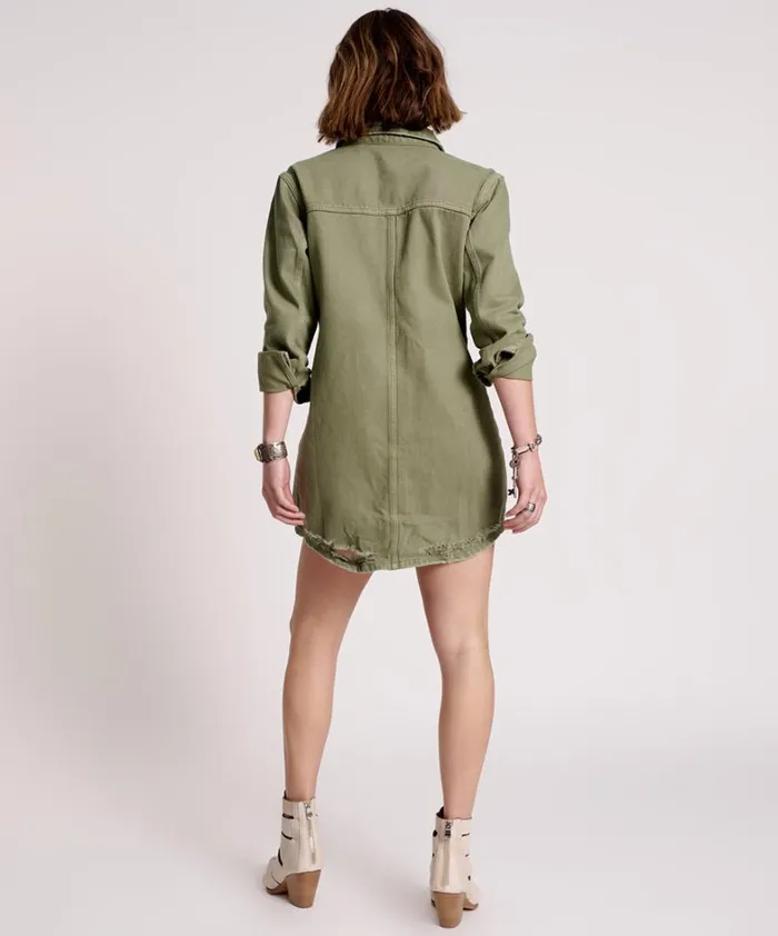 One Teaspoon Denim Dresses MILITARY KHAKI TRUCKER SHIRT DRESS 8211 Women