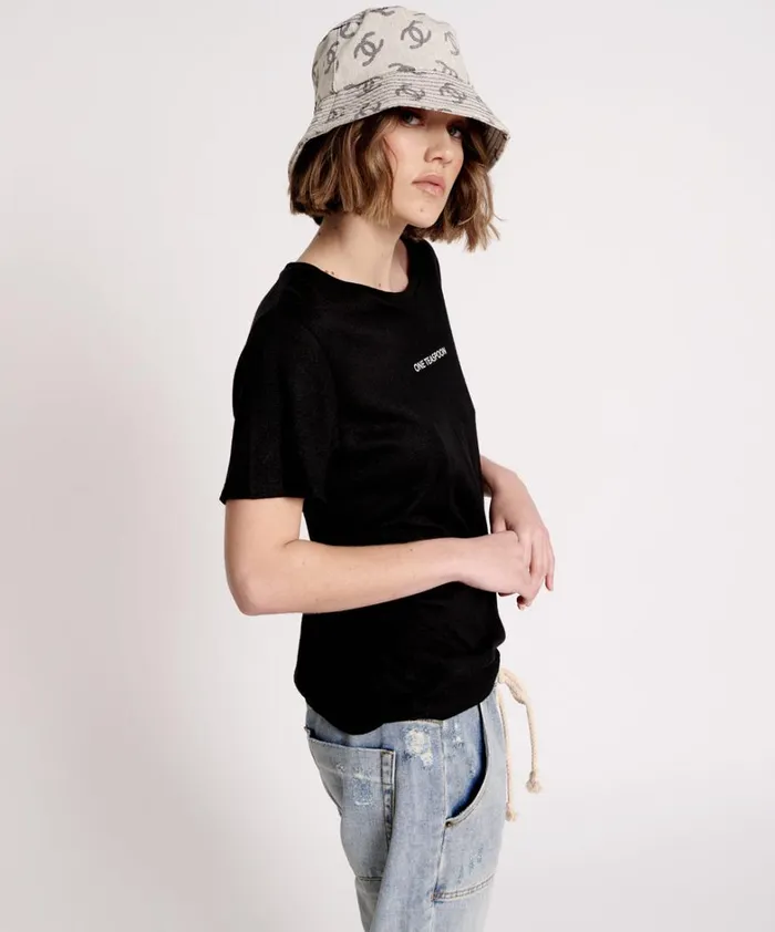 One Teaspoon Graphic Tees ONE TEASPOON LINEN WIDE NECK TEE BLACK 8211 Women One Teaspoon Graphic Tees ONE TEASPOON LINEN WIDE NECK TEE BLACK 8211 Women