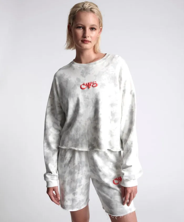 One Teaspoon Hoodies And Sweats OTS COMMUTER CROP SWEATER WHITE 8211 Women
