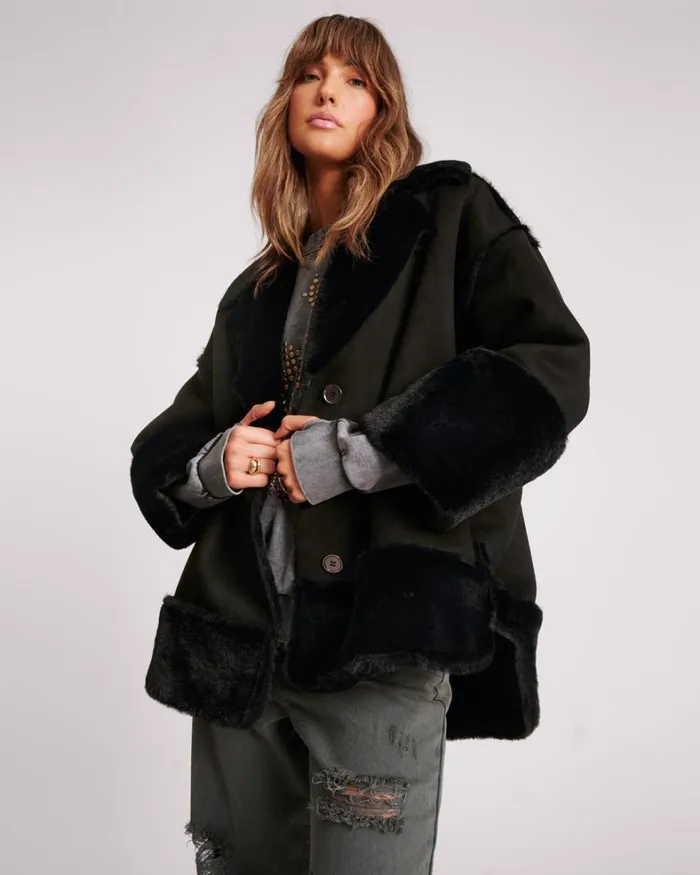 One Teaspoon Jackets FAUX SHEARLING AVIATOR COAT 8211 Women One Teaspoon Jackets FAUX SHEARLING AVIATOR COAT 8211 Women