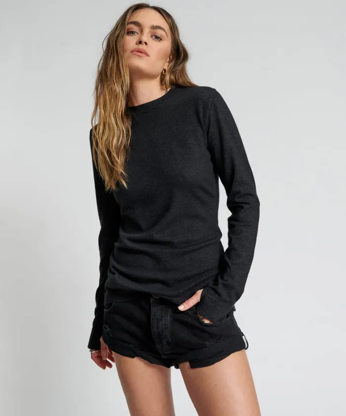One Teaspoon Knitwear BLACK PEEP HOLE LONG SLEEVE KNIT TOP 8211 Women