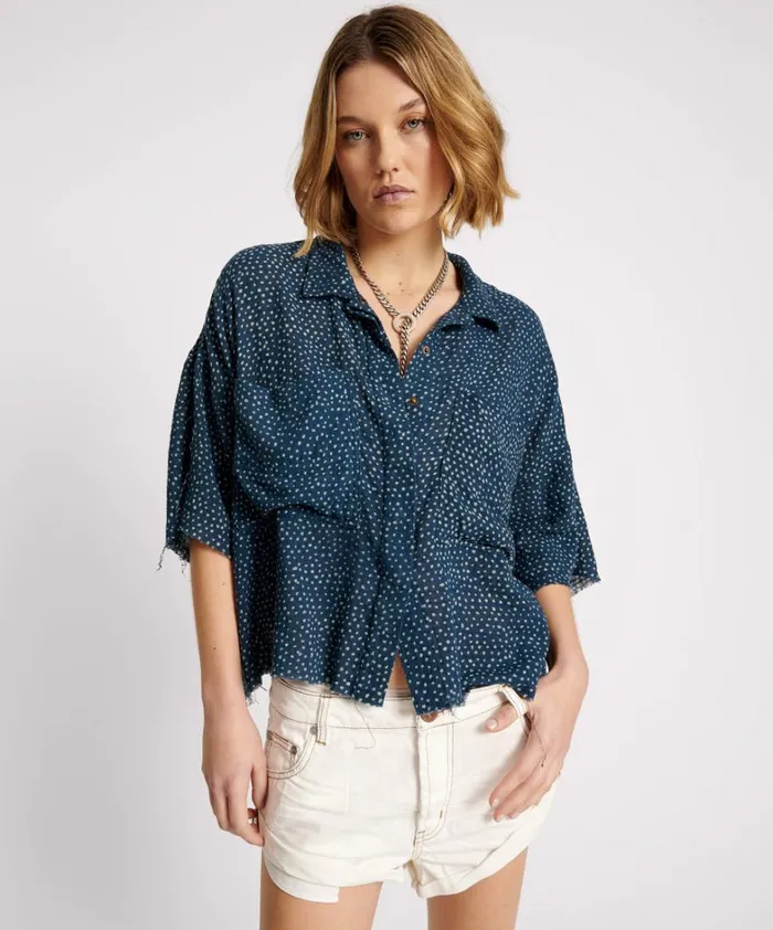 One Teaspoon Shirts BATIK SPOT HAND DYED MUSLIN CROPPED SHIRT 8211 Women