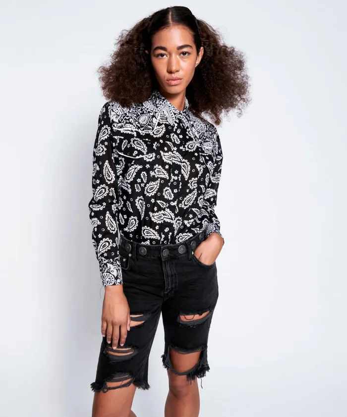 One Teaspoon Shirts HAND BATIK PAISLEY WESTERN SHIRT 8211 Women One Teaspoon Shirts HAND BATIK PAISLEY WESTERN SHIRT 8211 Women