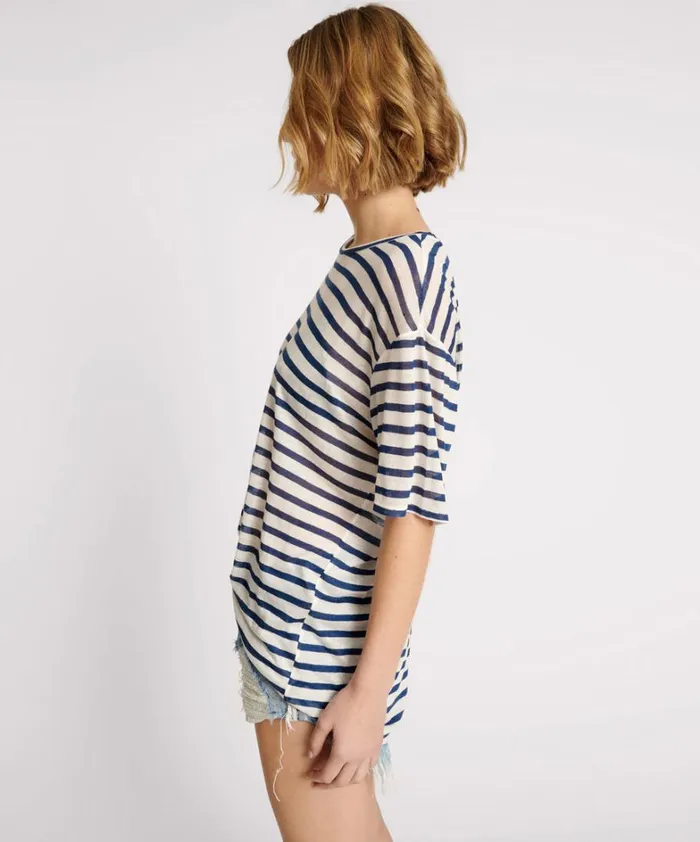 One Teaspoon Tees and Tanks LINEN STRIPE BOYFRIEND TEE 8211 Women One Teaspoon Tees and Tanks LINEN STRIPE BOYFRIEND TEE 8211 Women