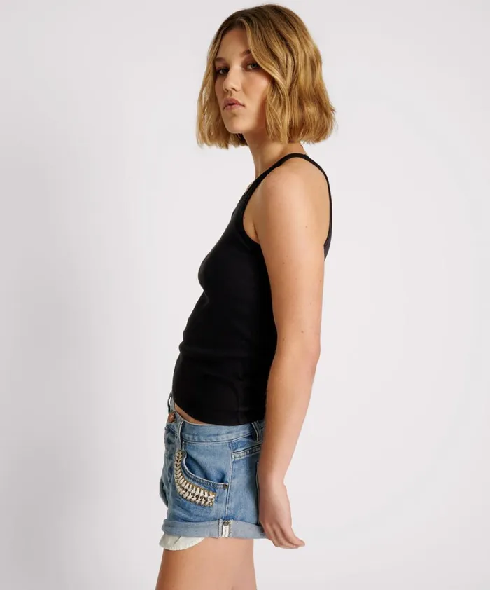 One Teaspoon Tees and Tanks LOVE RIB SINGLET BLACK 8211 Women