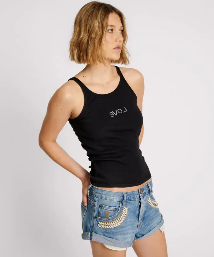 One Teaspoon Tees and Tanks LOVE RIB SINGLET BLACK 8211 Women