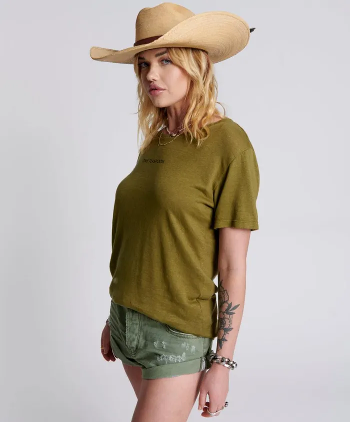 One Teaspoon Tees and Tanks ONE TEASPOON LINEN WIDE NECK TEE KHAKI 8211 Women One Teaspoon Tees and Tanks ONE TEASPOON LINEN WIDE NECK TEE KHAKI 8211 Women