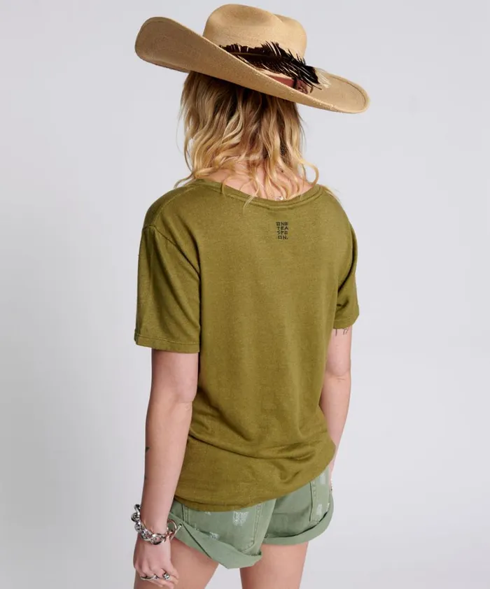 One Teaspoon Tees and Tanks ONE TEASPOON LINEN WIDE NECK TEE KHAKI 8211 Women One Teaspoon Tees and Tanks ONE TEASPOON LINEN WIDE NECK TEE KHAKI 8211 Women