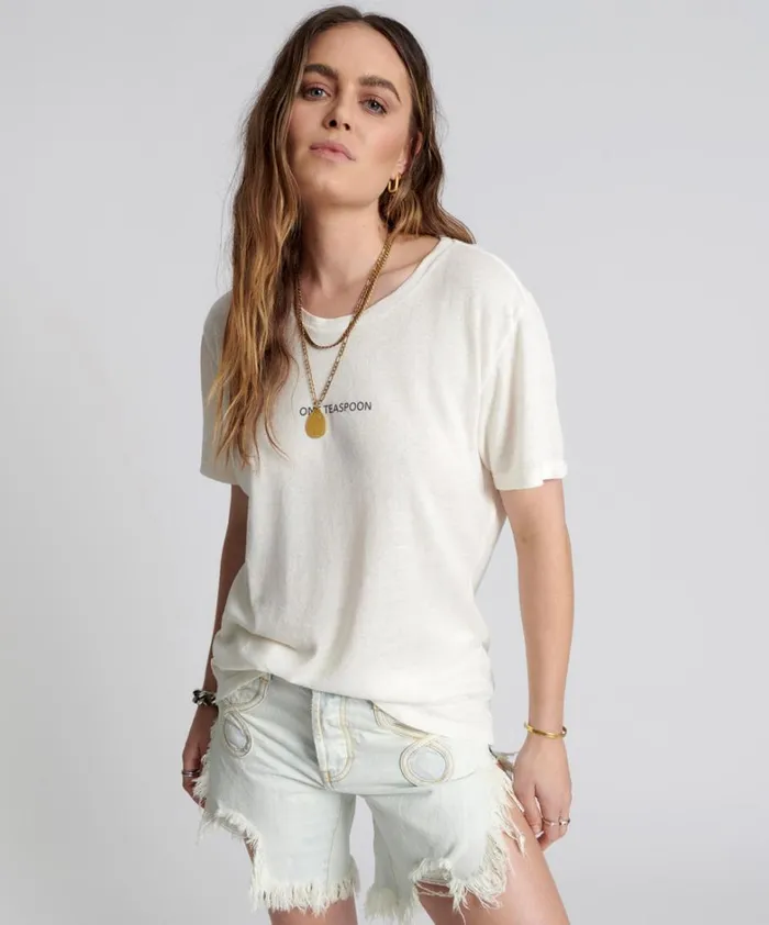 One Teaspoon Tees and Tanks ONE TEASPOON LINEN WIDE NECK TEE WHITE 8211 Women