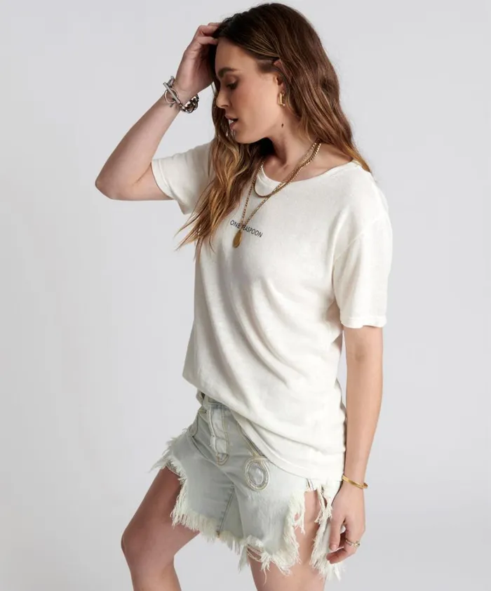 One Teaspoon Tees and Tanks ONE TEASPOON LINEN WIDE NECK TEE WHITE 8211 Women One Teaspoon Tees and Tanks ONE TEASPOON LINEN WIDE NECK TEE WHITE 8211 Women