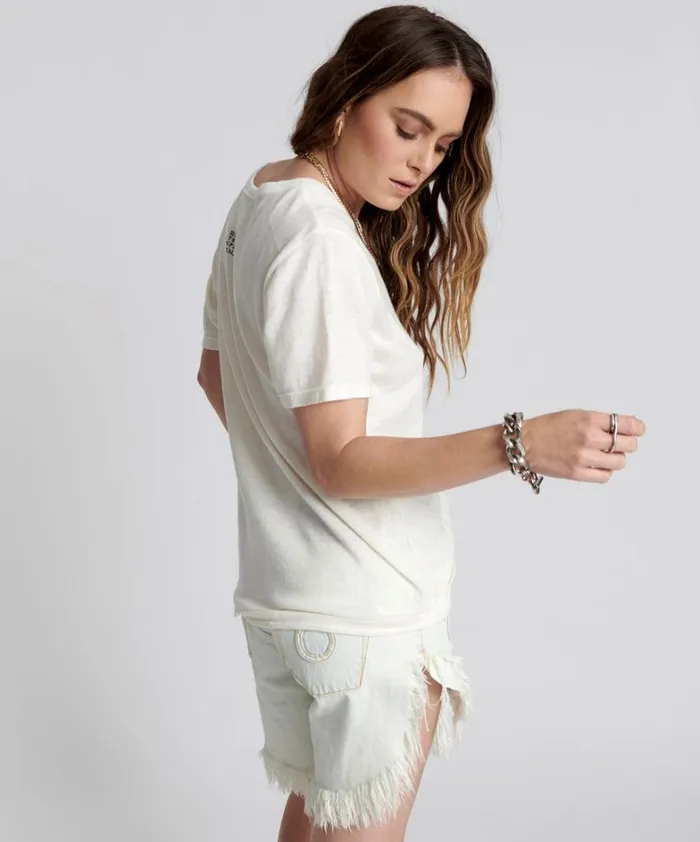 One Teaspoon Tees and Tanks ONE TEASPOON LINEN WIDE NECK TEE WHITE 8211 Women One Teaspoon Tees and Tanks ONE TEASPOON LINEN WIDE NECK TEE WHITE 8211 Women