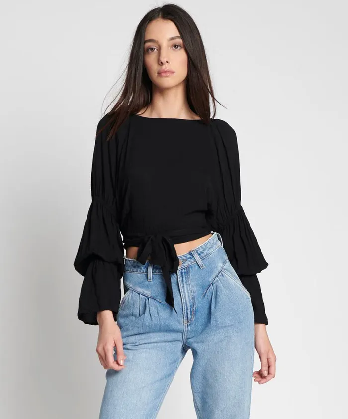 One Teaspoon Tops BLACK SUMMER NIGHTS CROP LONGSLEEVE TOP 8211 Women