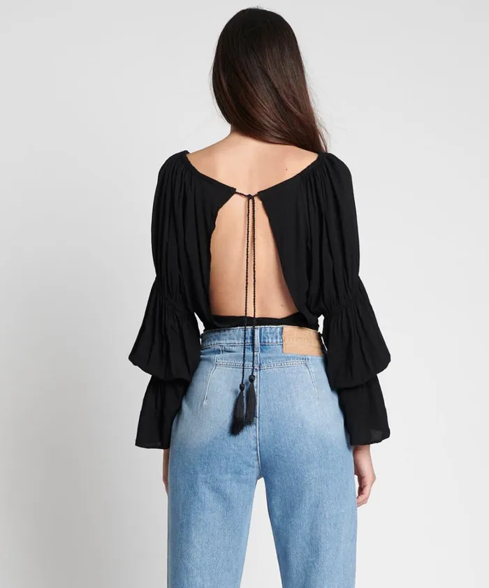 One Teaspoon Tops BLACK SUMMER NIGHTS CROP LONGSLEEVE TOP 8211 Women One Teaspoon Tops BLACK SUMMER NIGHTS CROP LONGSLEEVE TOP 8211 Women